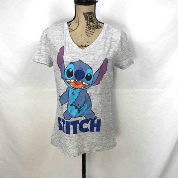 Disney Tops - Disney Stitch Vneck Heather Grey Tee